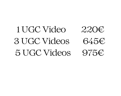 1 UGC Video 220 3 UGC Videos 645 5 UGC Videos 975